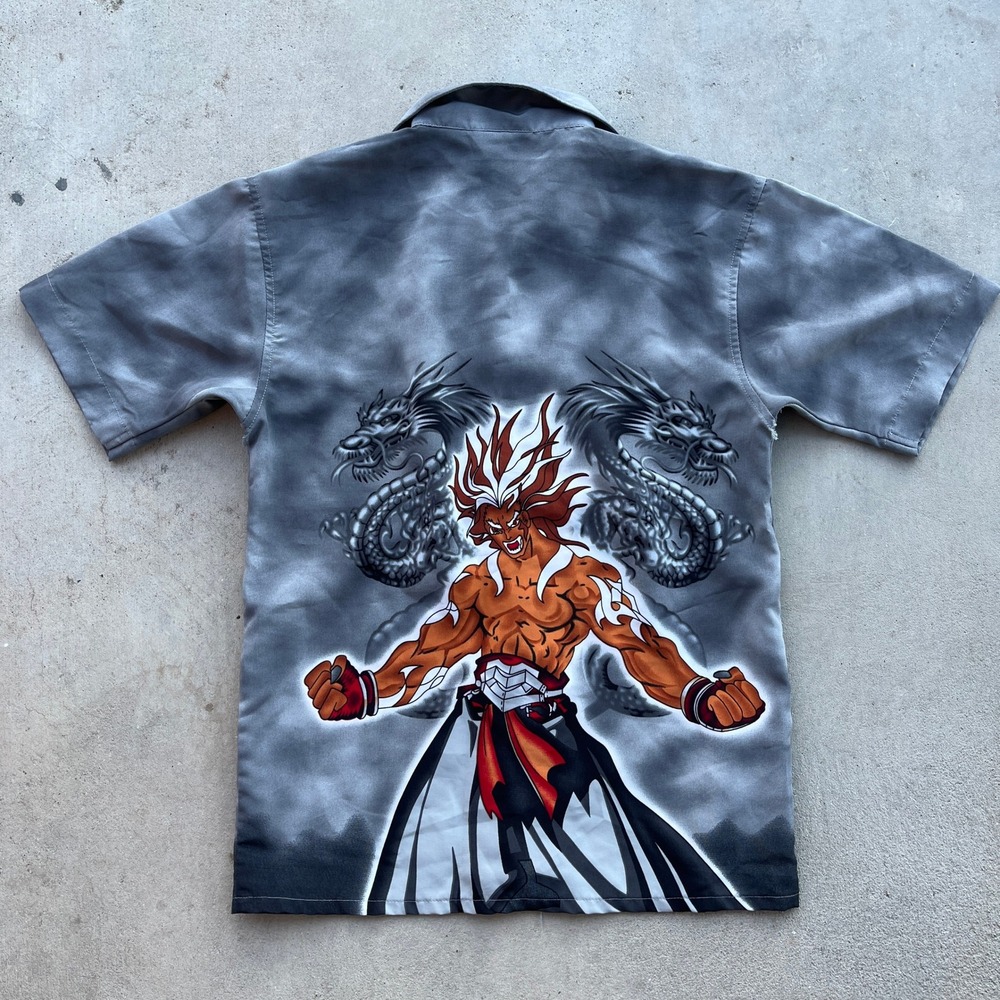 2000s Y2K Dragon Anime Print Button Up Youth size 10-12 - Picture 3 of 5